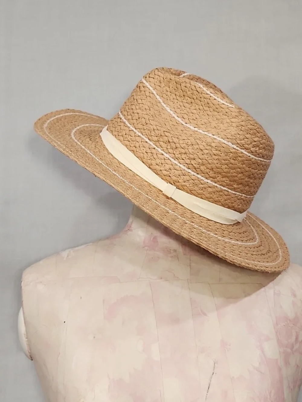 Anthropologie Straw Sun Hat with Cream Band - Women's Accessory